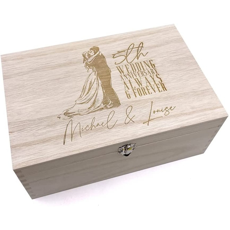 5th Wedding Anniversary Gift Personalised Wooden Memory Keepsake Box