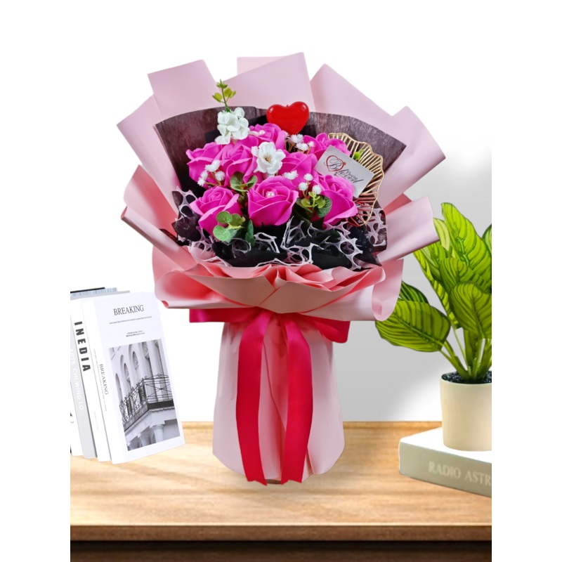 Cherry Pink Soap Rose Bouquet Artificial Flower (Klang Valley Delivery)