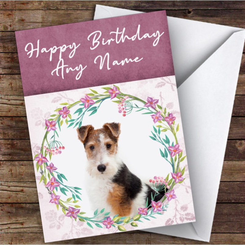 Fox Terrier Dog Pink Floral Animal Personalised Birthday Card – The Card Zoo