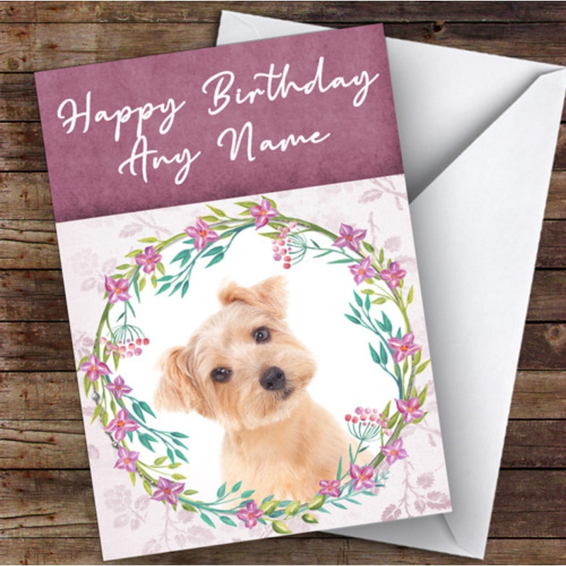 Norfolk Terrier Dog Pink Floral Animal Personalised Birthday Card – The Card Zoo