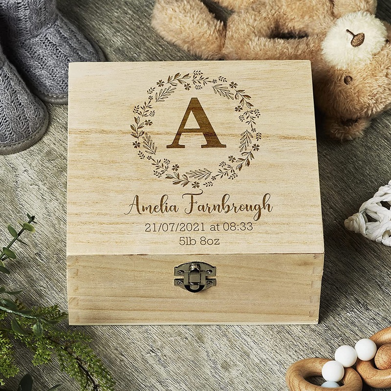 Personalised Baby Keepsake Memory Box Alphabet With Birth Details