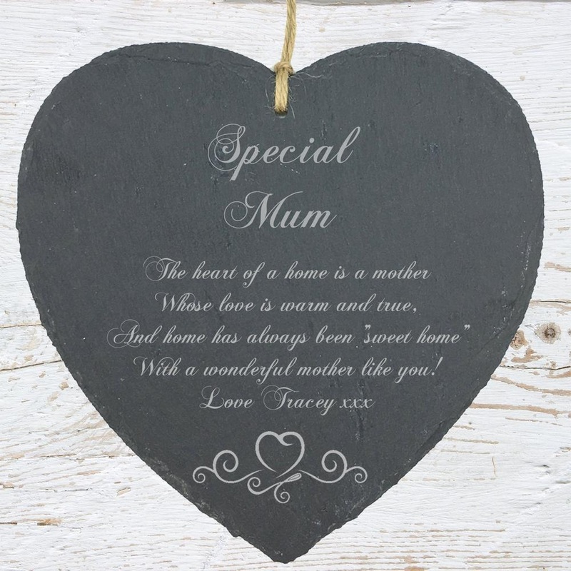 Personalised Mum Gift Slate Plaque Heart Symbol