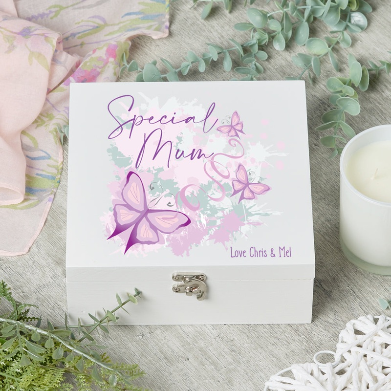 Personalised Special Mum Pink and Purple Butterfly Gift Keepsake Wooden Box