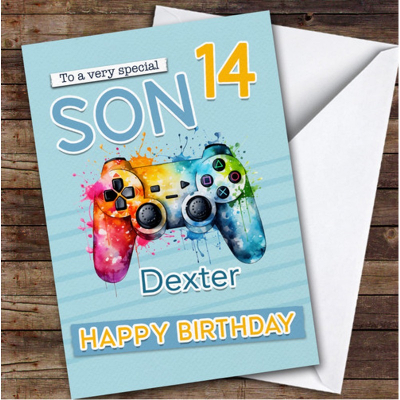 Son 14th Gamepad Splash Gamer Teenager Boys Custom Personalised Birthday Card – The Card Zoo