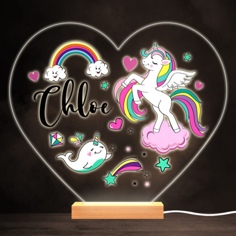 Unicorn Narwhal Colourful Heart Personalised Gift LED Lamp Night Light – The Card Zoo