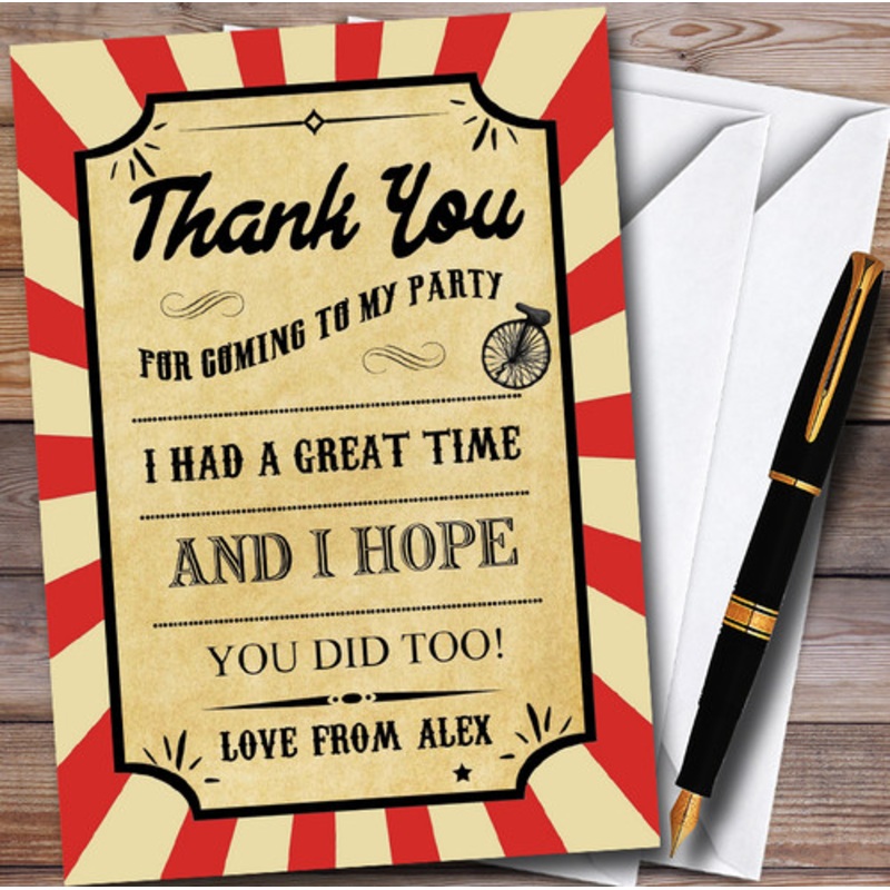 Carnival Circus Vintage Personalised Children’s Birthday Party Thank You Cards – The Card Zoo
