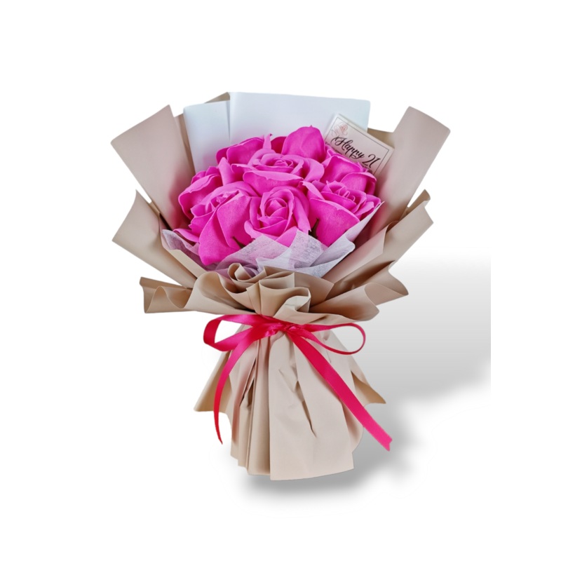 Cherry Pink Soap Roses Bouquet Artificial Flower (Klang Valley Delivery)