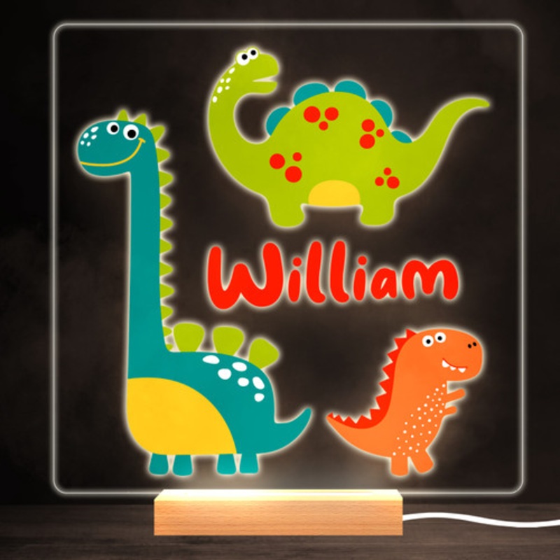 Cute Baby Dinosaurs Colourful Square Personalised Gift LED Lamp Night Light – The Card Zoo