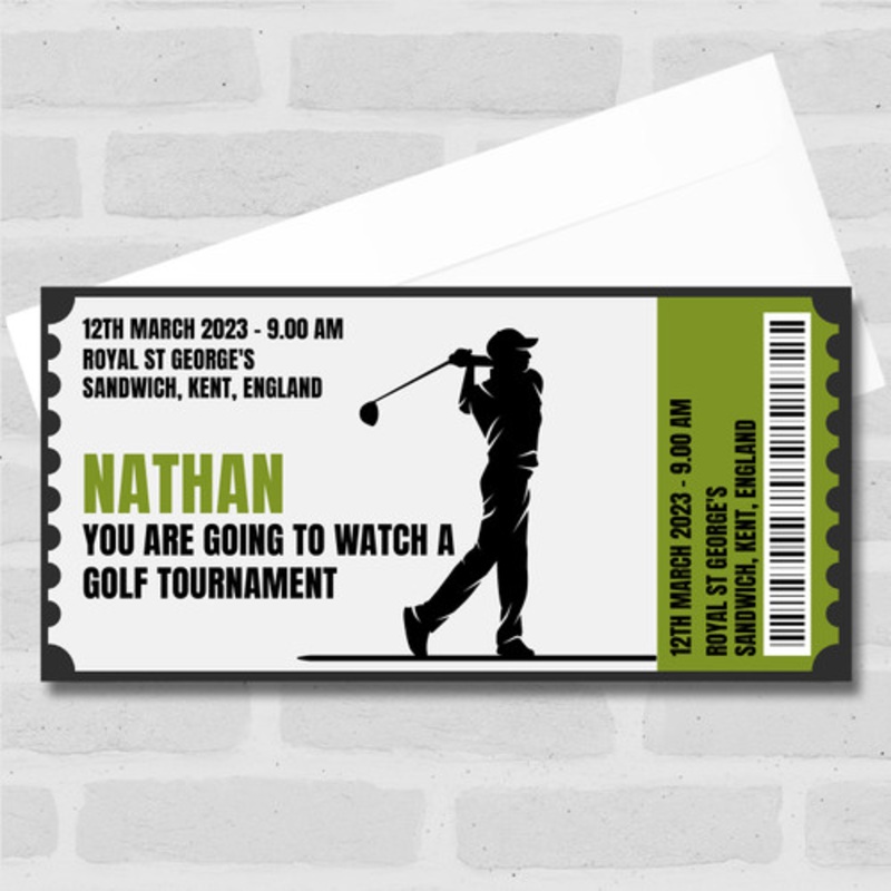 Going To Watch Golf Tournament Personalised Surprise Ticket Gift Voucher – The Card Zoo