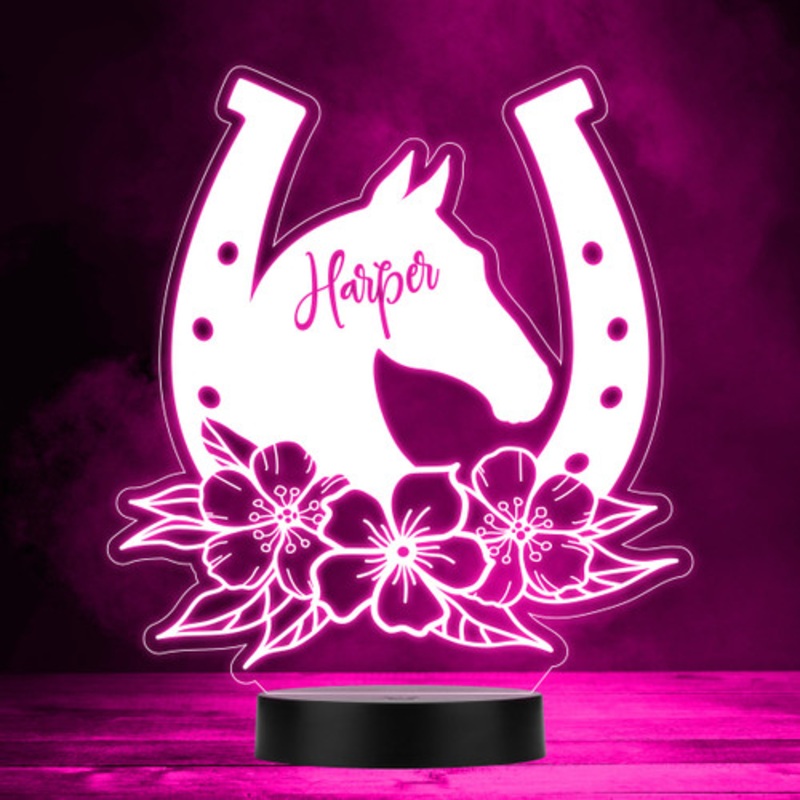 Horse Head and Horseshoe With Flowers Led Lamp Personalised Gift Night Light – The Card Zoo