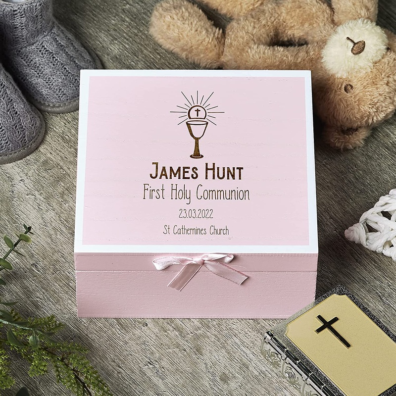 Personalised Holy Communion Pink Keepsake Box With Host Design