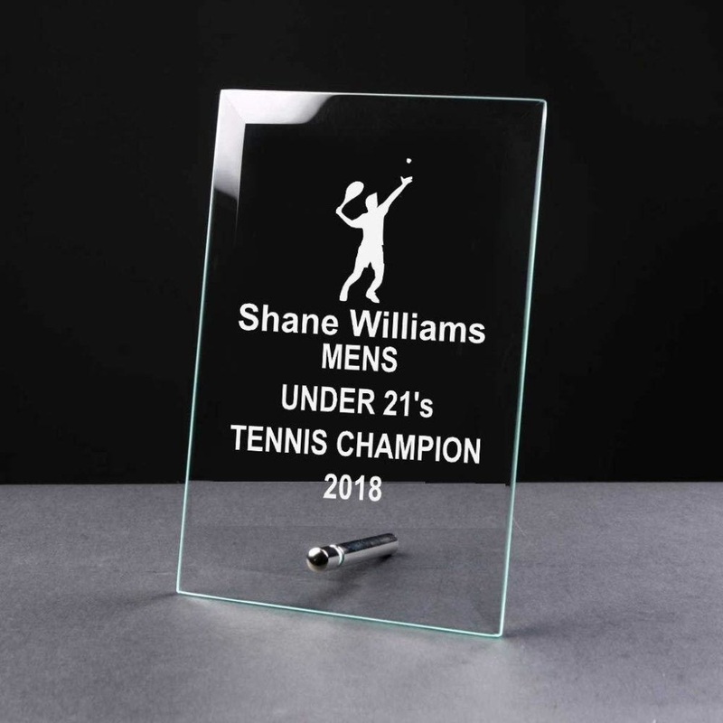 Personalised Mens or Boys Tennis Trophy Glass Plaque