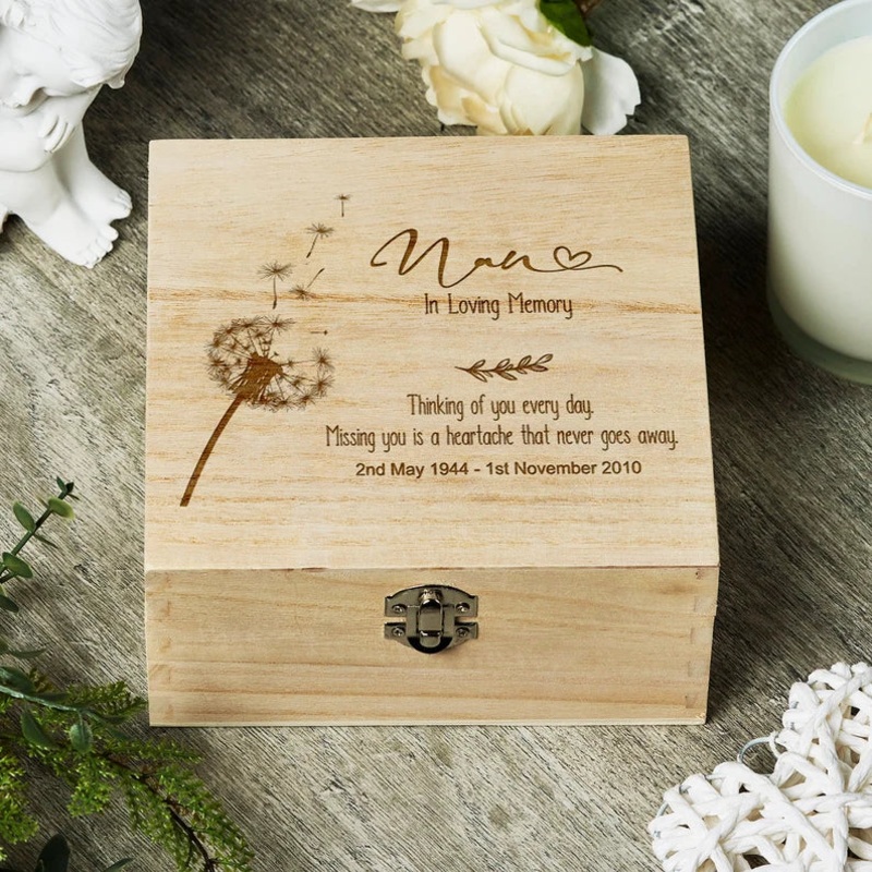 Personalised Nan In Loving Memory Remembrance Keepsake Box With Dandelions