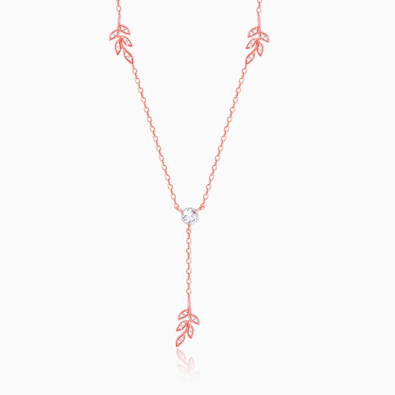 Rose Gold Leaf Lariat Necklace