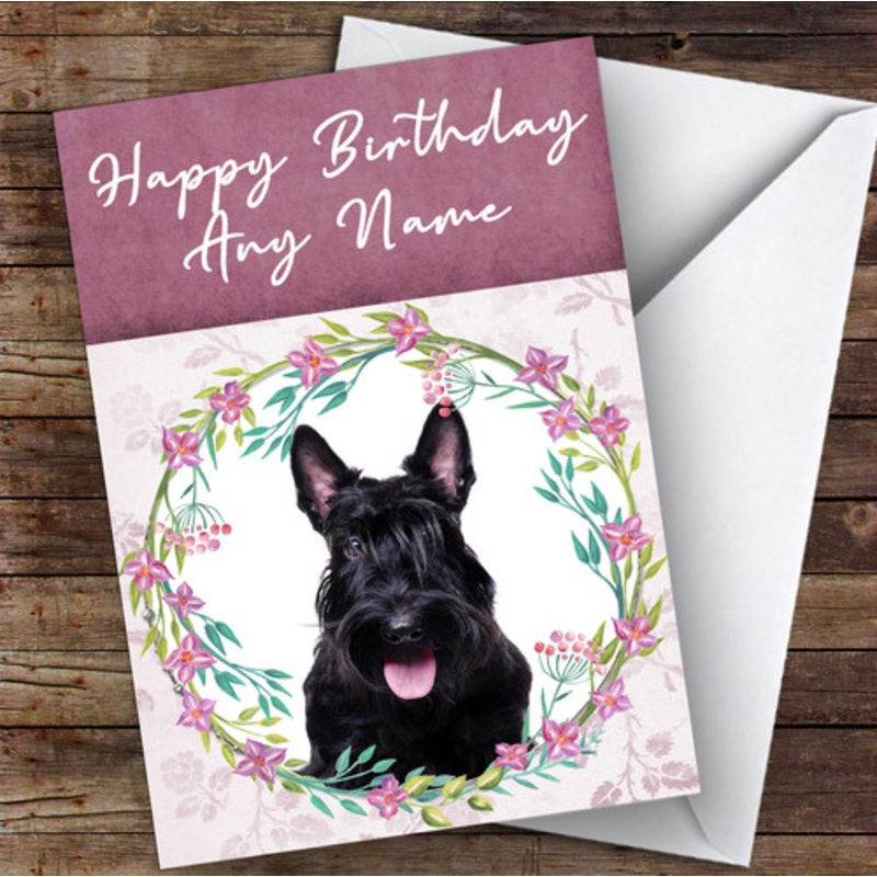 Scottish Terrier Dog Pink Floral Animal Personalised Birthday Card – The Card Zoo