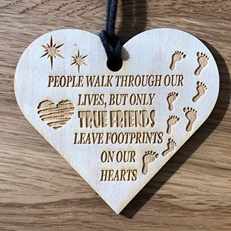 True Friends Leave Footprints Gift Engraved Wooden Plaque
