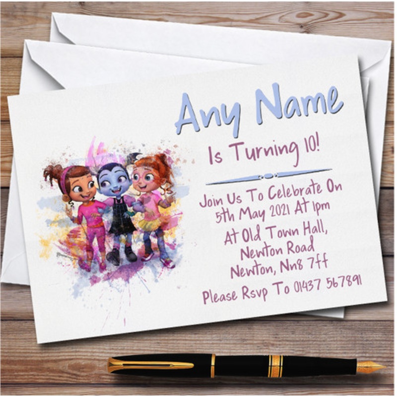 Vampirina Watercolour Splatter Children’s Birthday Party Invitations – The Card Zoo