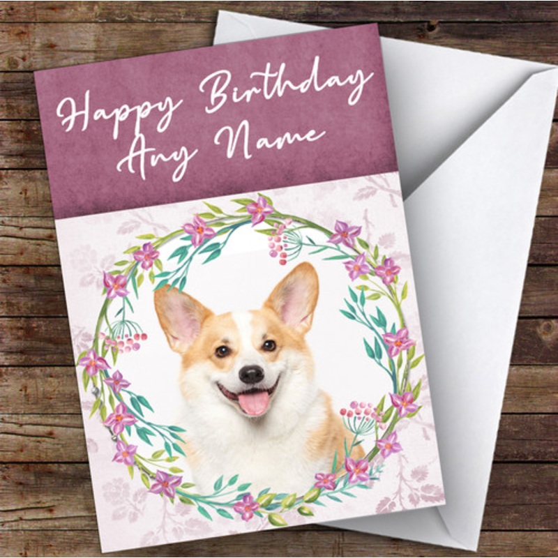 Welsh Corgi Dog Pink Floral Animal Personalised Birthday Card – The Card Zoo