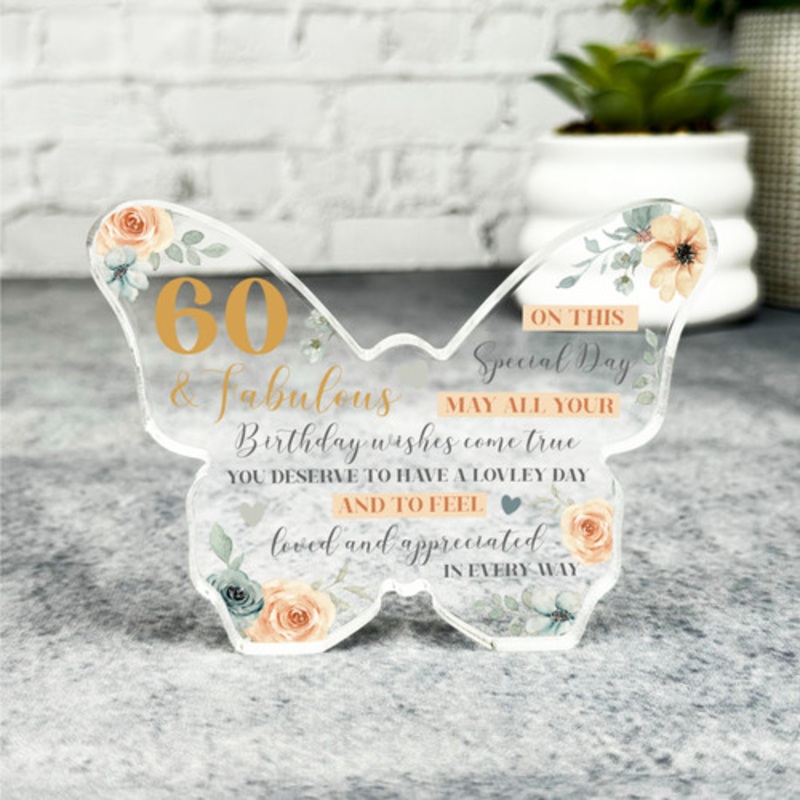 60 Fabulous 60th Birthday Present Female Peach Butterfly Plaque Keepsake Gift – The Card Zoo