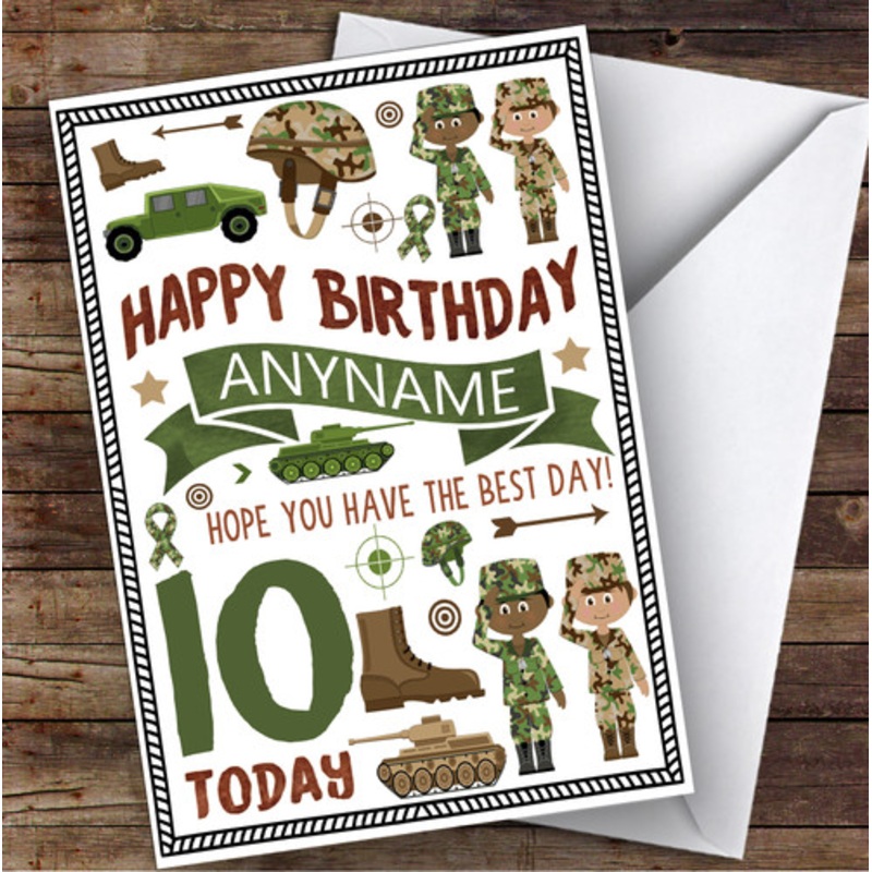 Camouflage Army Soldier Any Age and Name Personalised Children’s Birthday Card – The Card Zoo