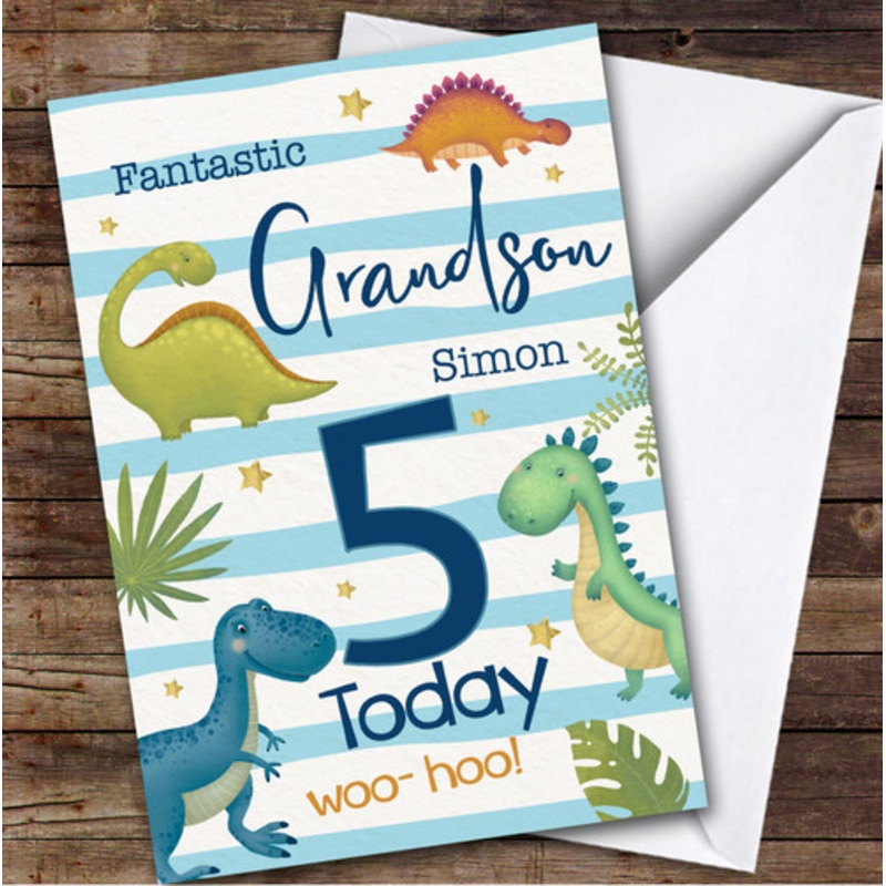Grandson 5th Watercolour Dinosaurs Boys Custom Personalised Birthday Card – The Card Zoo
