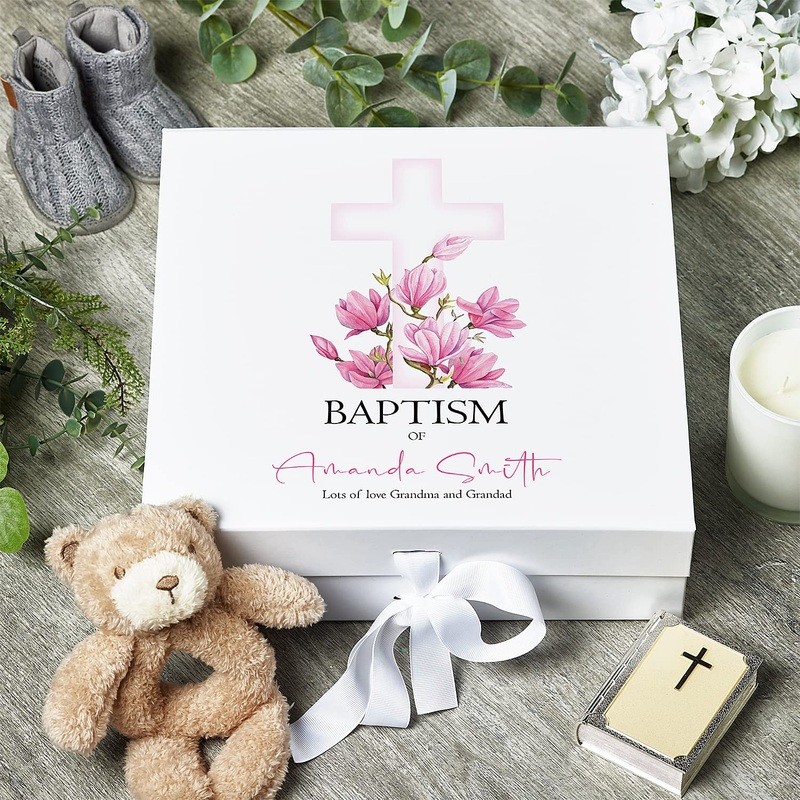 Personalised Baptism Pink Cross Keepsake Memory Box Gift