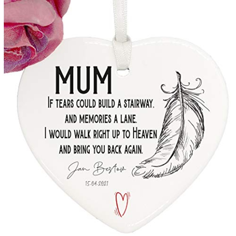 Personalised Mum In Loving Memory porcelain heart gift with ribbon