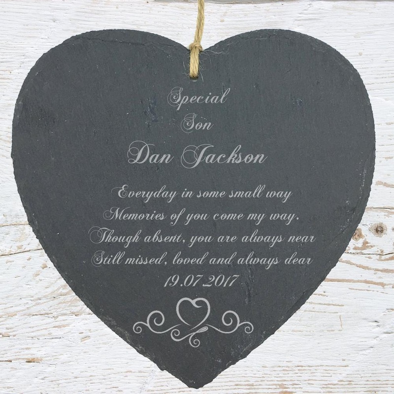 Personalised Son Memorial Remembrance Slate Plaque Heart Symbol