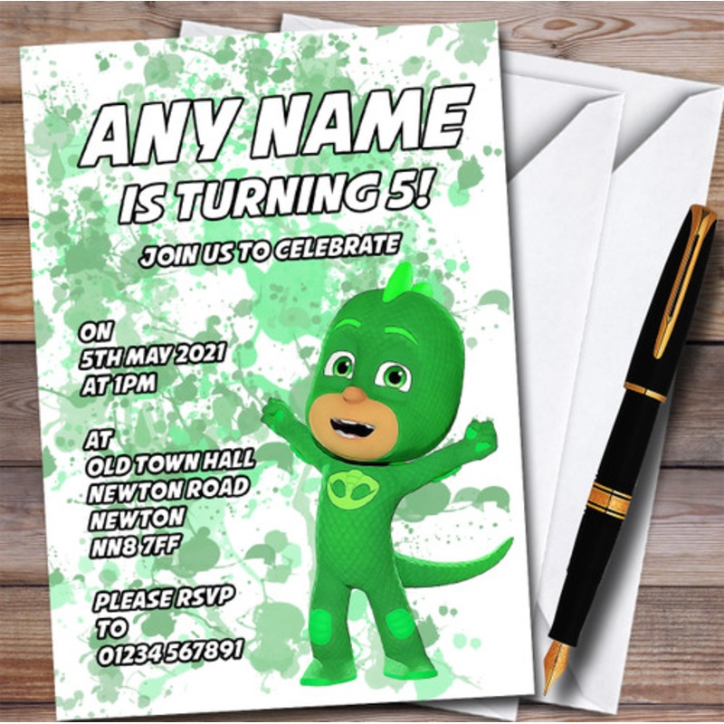 Pj Masks Gekko Splatter Art Children’s Personalised Birthday Party Invitations – The Card Zoo