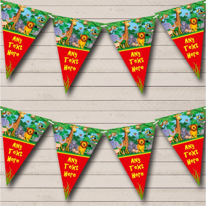 Red Jungle Animals Personalised Children’s Party Bunting – The Card Zoo