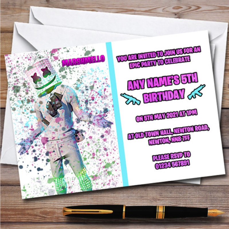 Splatter Art Gaming Fortnite Marshmello Children’s Birthday Party Invitations – The Card Zoo
