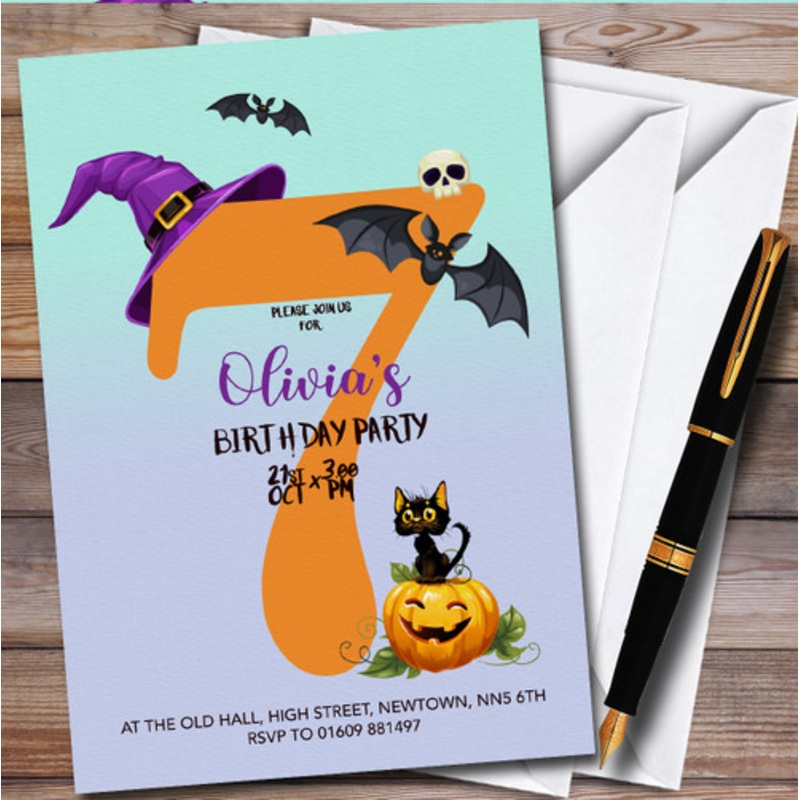 Spooky Halloween October 7th Personalised Children’s Birthday Party Invitations – The Card Zoo