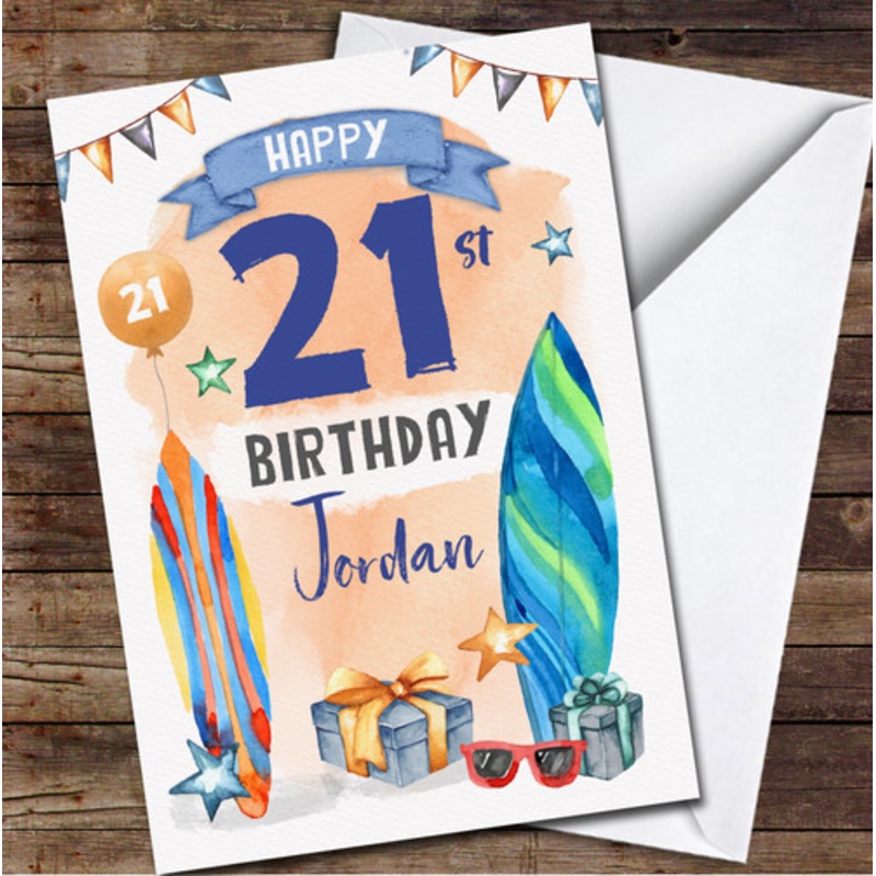 21st Male Surfing Beach Gift Any Age Personalised Birthday Card – The Card Zoo