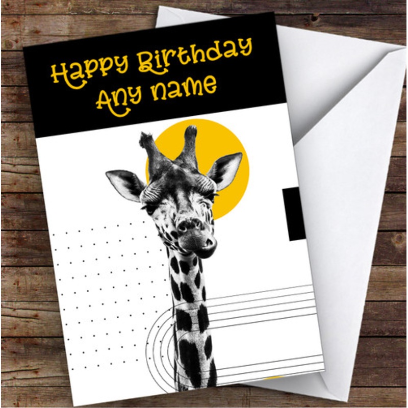 Abstract Giraffe With Black And Yellow Geometric Shapes Birthday Card – The Card Zoo