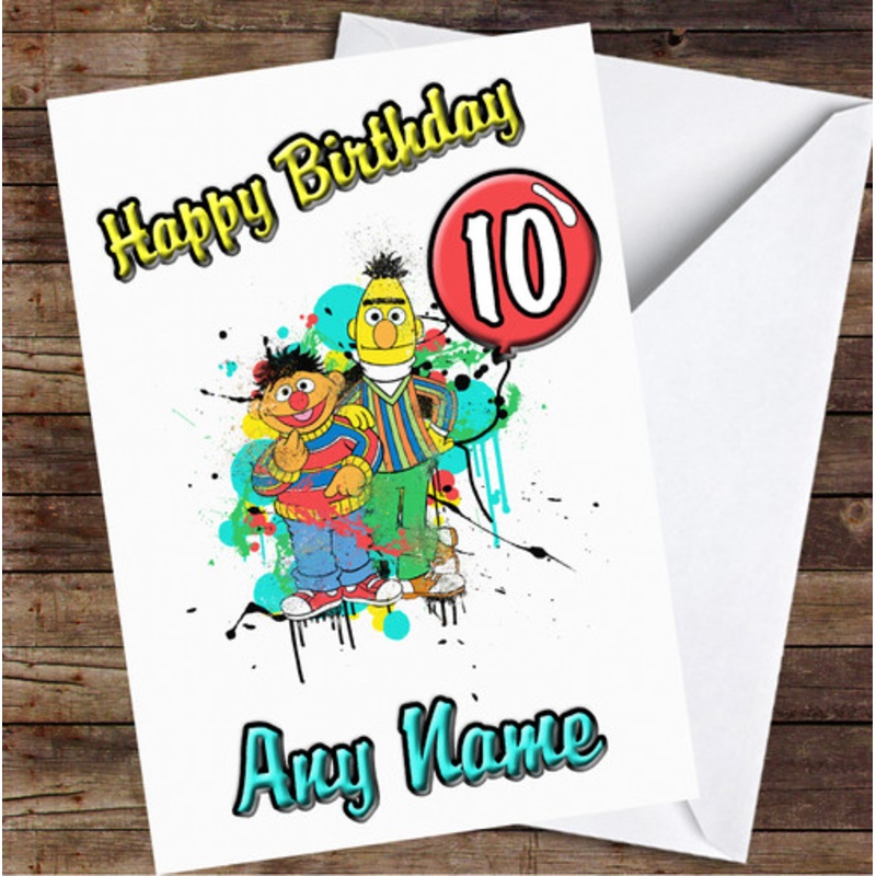 Bert And Ernie Vibrant Splatter Personalised Birthday Card – The Card Zoo
