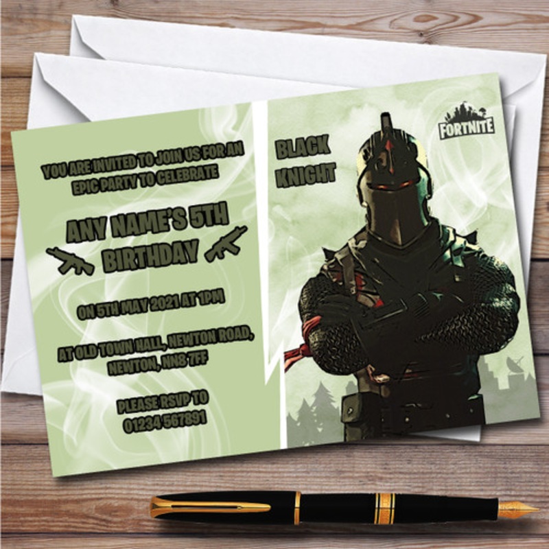 Black Knight Gaming Comic Style Fortnite Skin Birthday Party Invitations – The Card Zoo