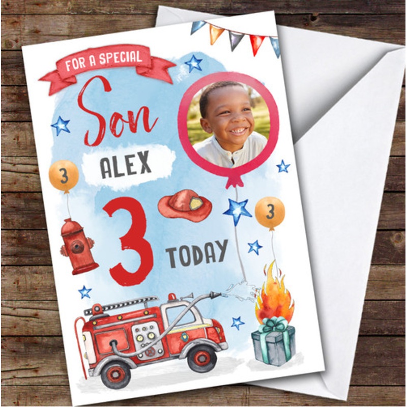Fire Engine Construction Digger Photo Son 3rd Boys Personalised Birthday Card – The Card Zoo