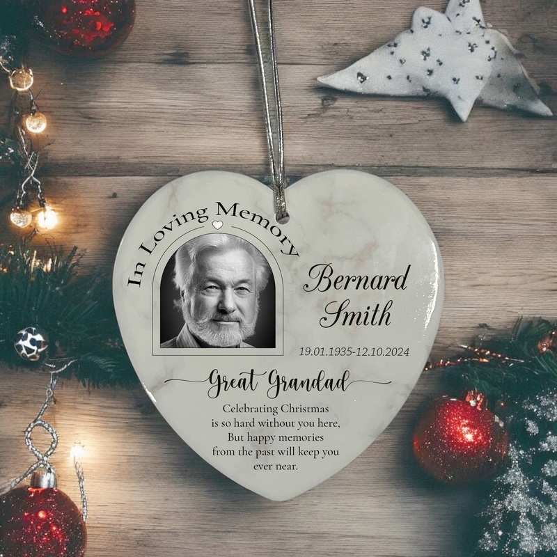 In Loving Memory At Christmas Hanging Ceramic Heart Decoration-Great Grandad