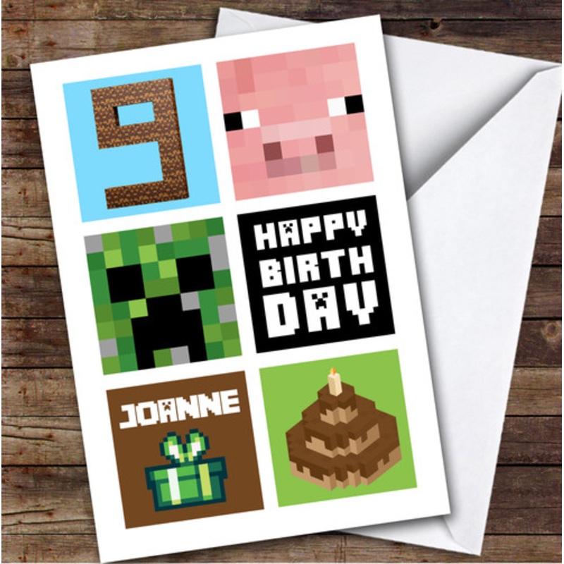 Minecraft 9th Birthday Age 9 Personalised Kids Children’s Birthday Card – The Card Zoo