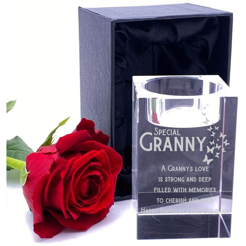 Personalised Crystal Glass Granny Sentiment Tea Light Candle Holder