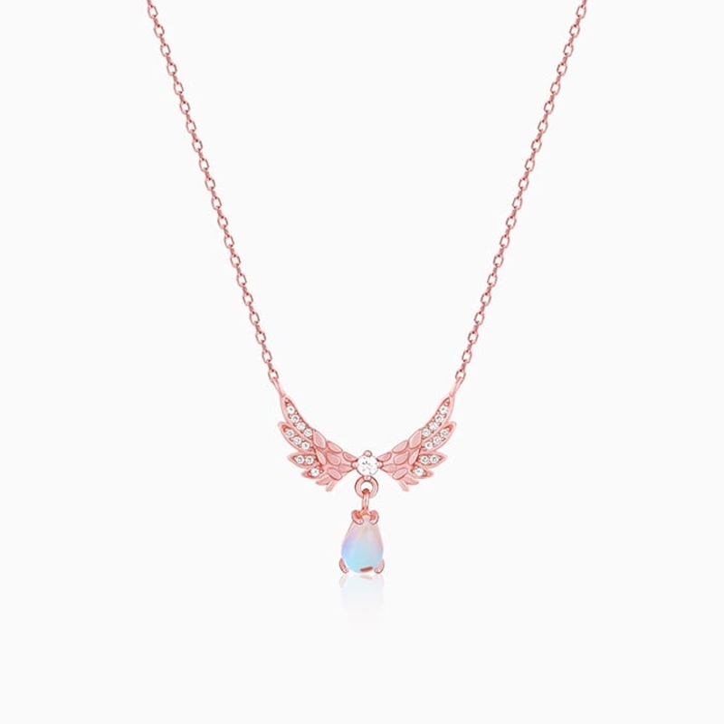 Rose Gold Divine Wings Moonstone Drop Necklace