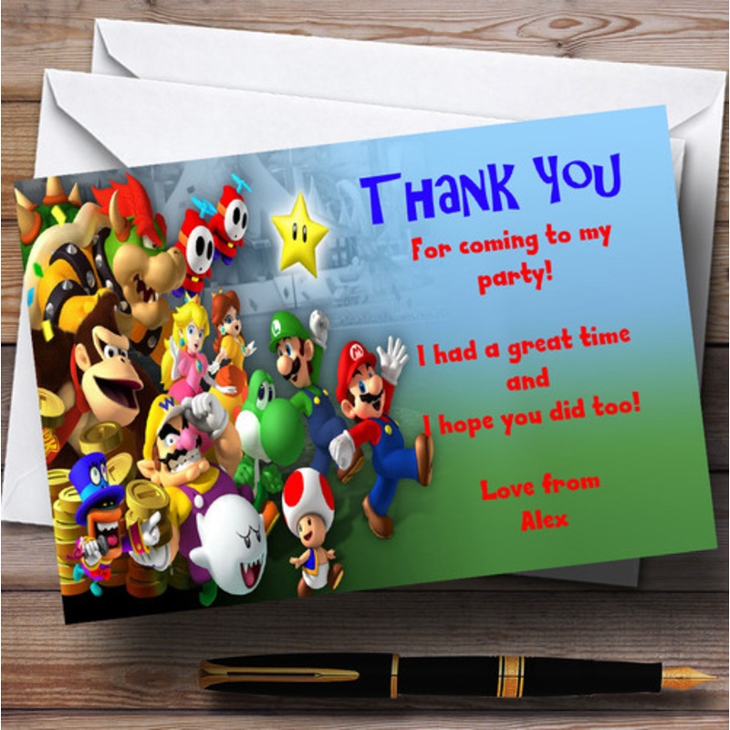 Super Mario Bros Luigi Nintendo Personalised Children’s Party Thank You Cards – The Card Zoo