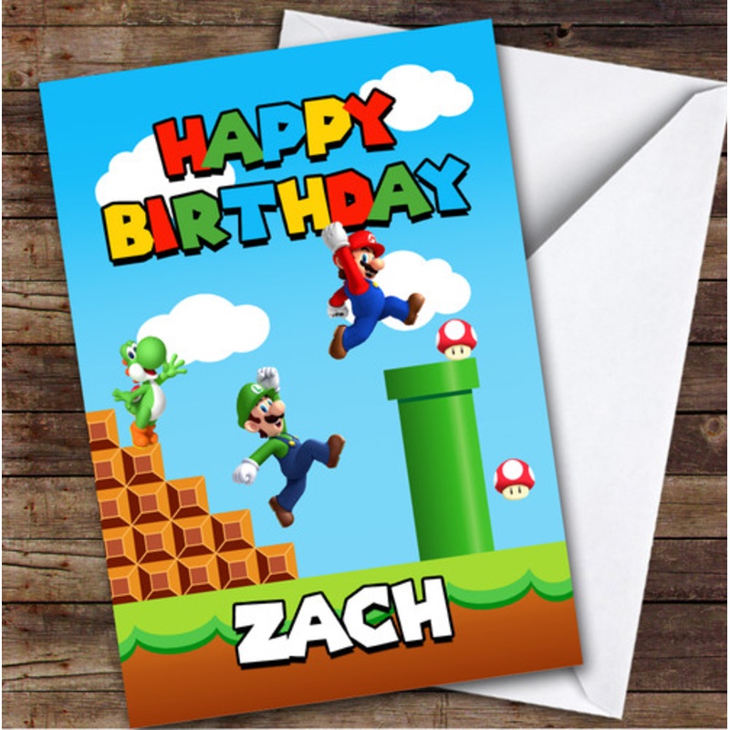Super Mario Nintendo Gamer Age Happy Kids Personalised Children’s Birthday Card – The Card Zoo