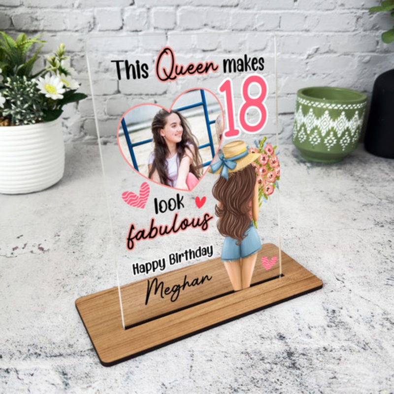 18th Birthday Gift Brown Hair Girl With Heart Photo Personalised Gift Plaque – The Card Zoo