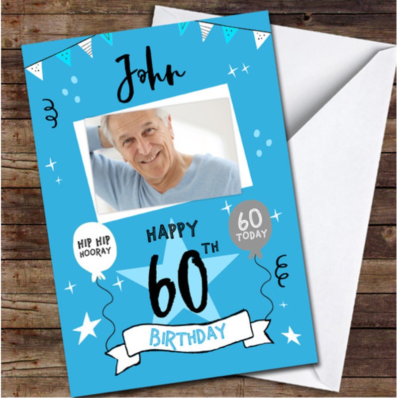 60th Birthday Male Party Blue Photo Personalised Birthday Card – The Card Zoo