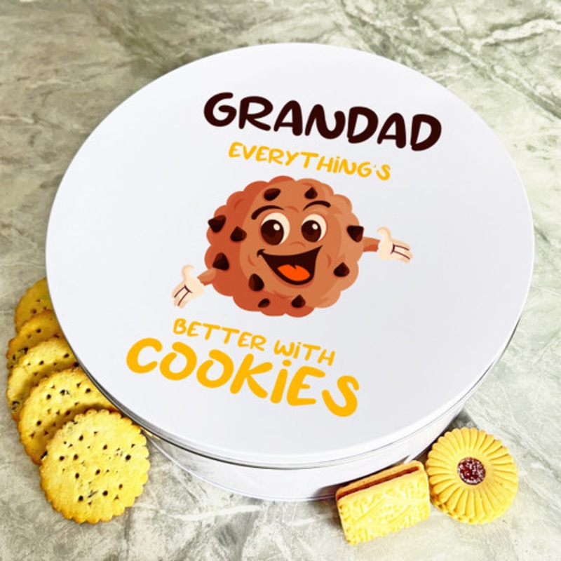 Better With Cookies Grandad Round Personalised Gift Cookies Treats Biscuit Tin – The Card Zoo