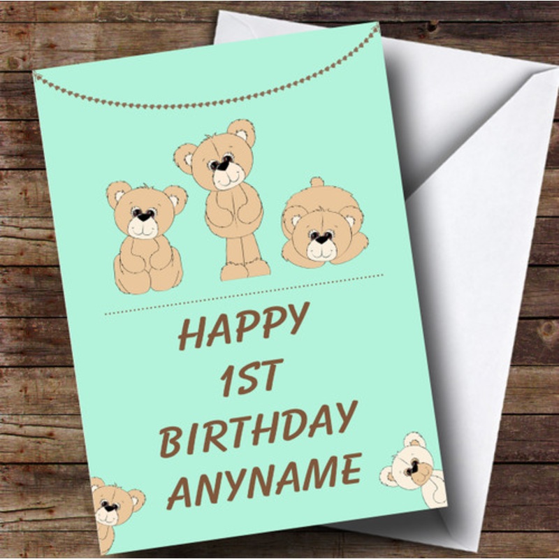 Cute Green Teddy Children’s Birthday Personalised Card – The Card Zoo