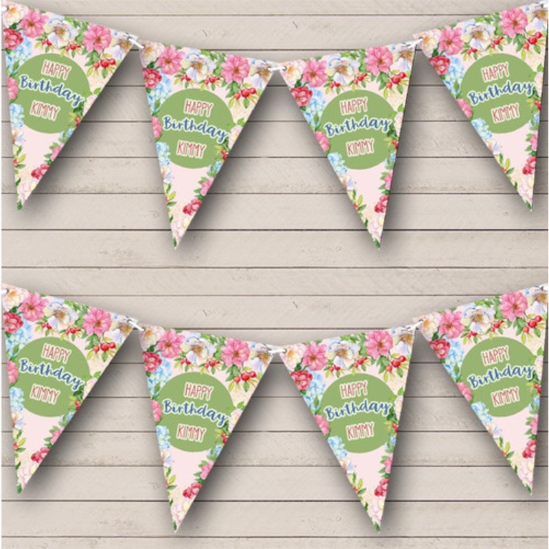 Happy Birthday Colourful Vintage Style Flowers Personalised Party Banner Bunting – The Card Zoo