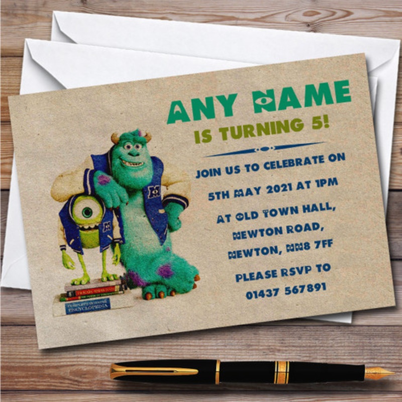 Monsters Inc Vintage Children’s Kids Personalised Birthday Party Invitations – The Card Zoo