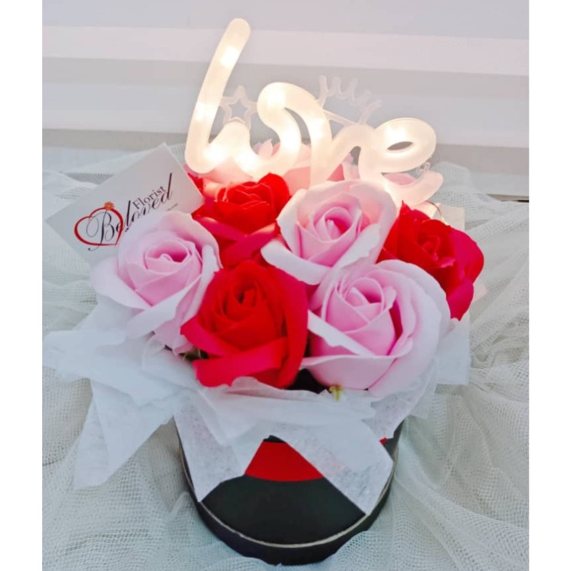 Soap Rose With Love Led Light Bloom Box (Artificial Flower) | (Klang Valley Delivery)